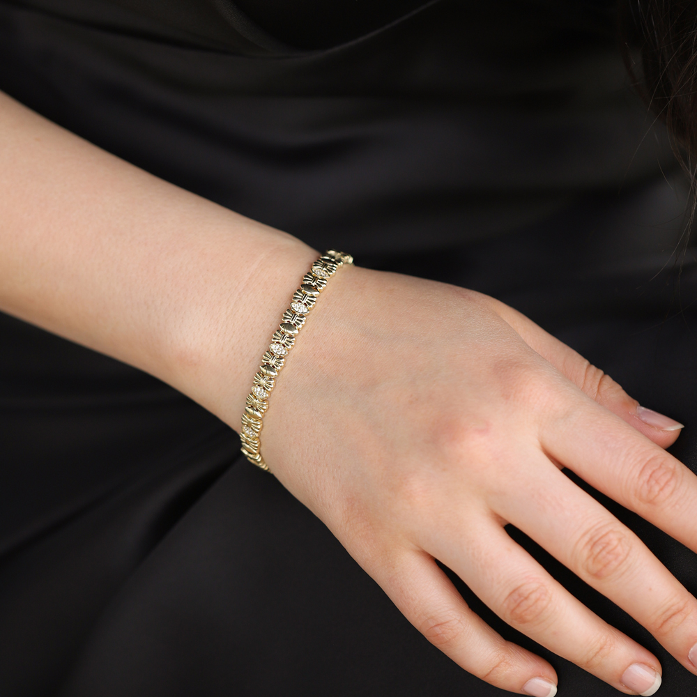 14 Ayar Sarı Altın Taşlı Bileklik