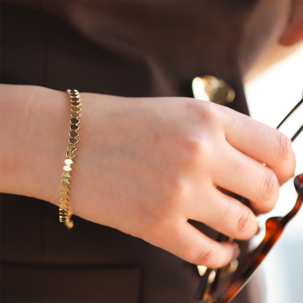 14 Ayar Sarı Altın Geometrik Taşsız Bileklik