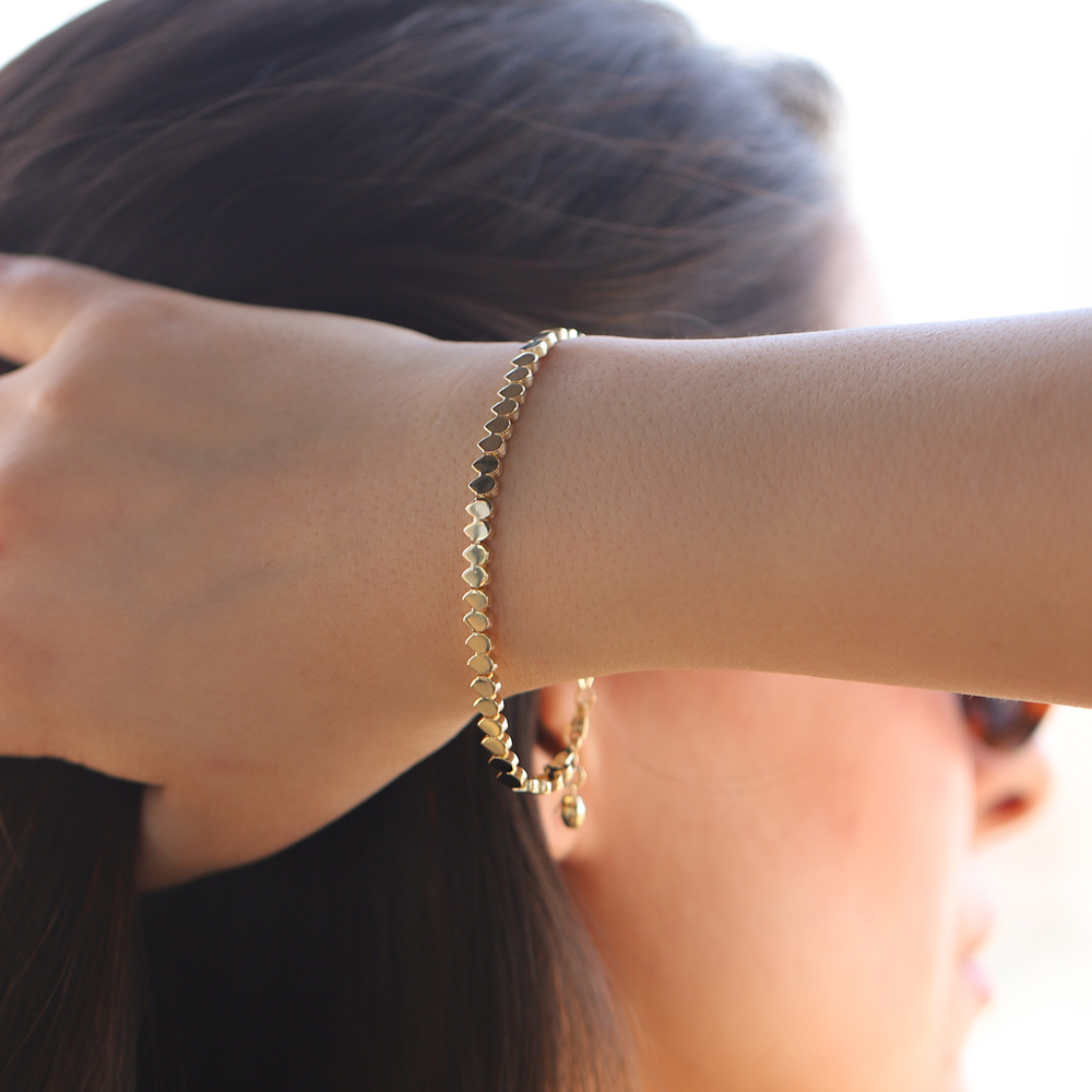 14 Ayar Sarı Altın Geometrik Taşsız Bileklik