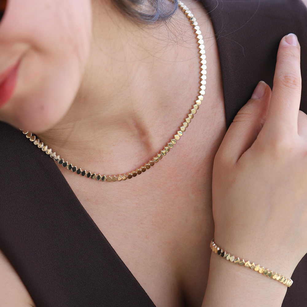 14 Ayar Sarı Altın Geometrik Taşsız Bileklik