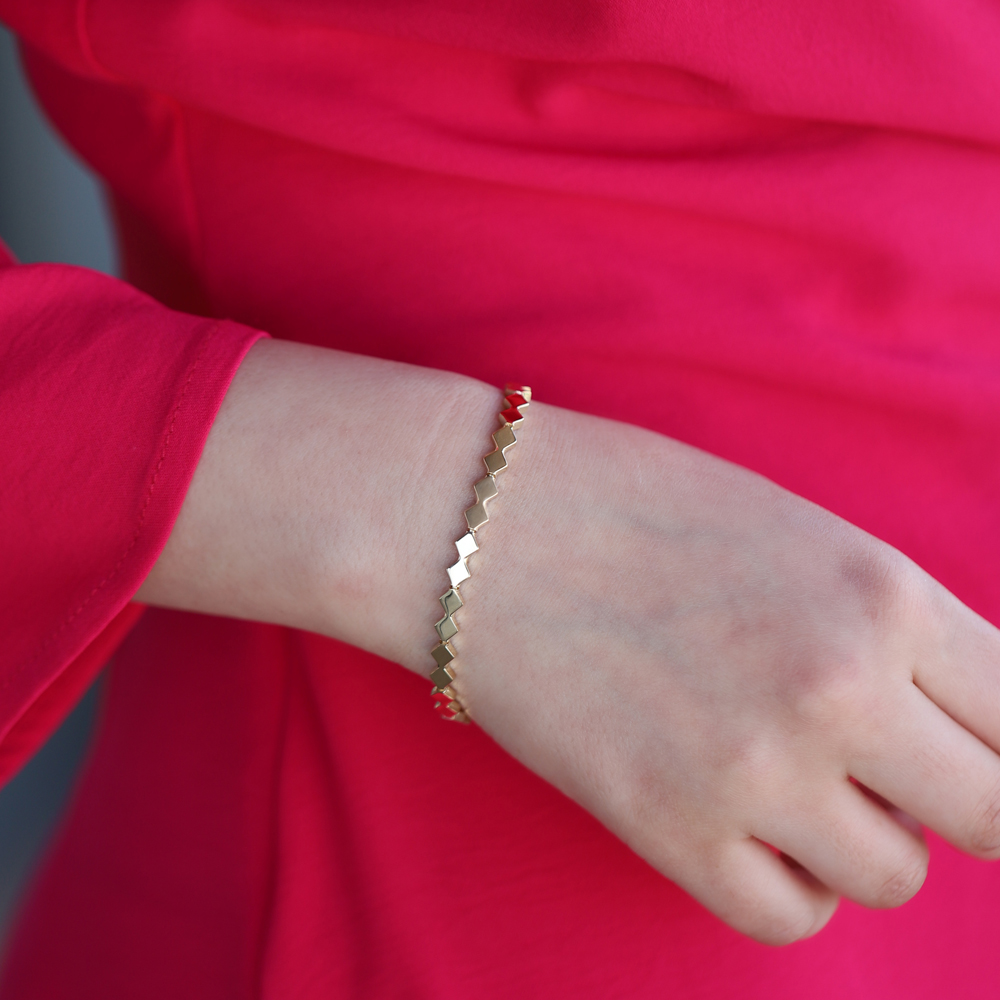 14 Ayar Sarı Altın Geometrik Taşsız Bileklik