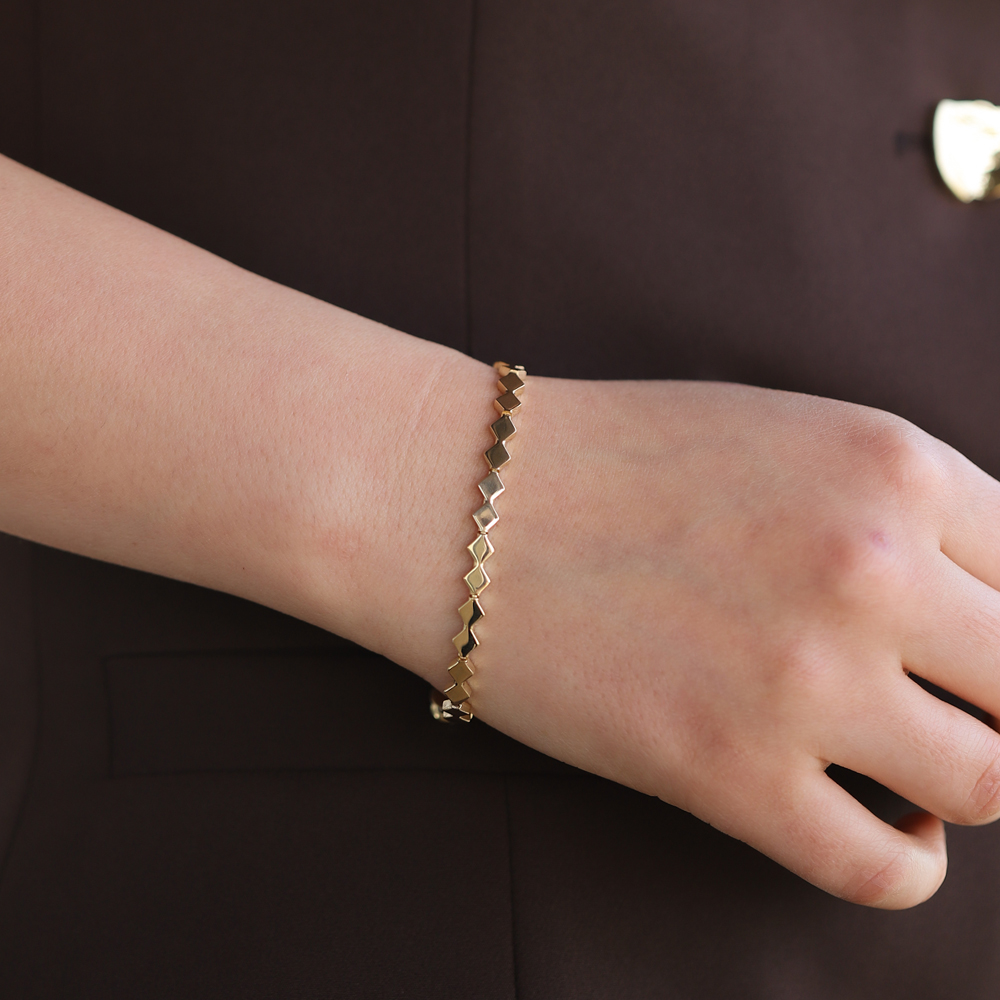 14 Ayar Sarı Altın Geometrik Taşsız Bileklik