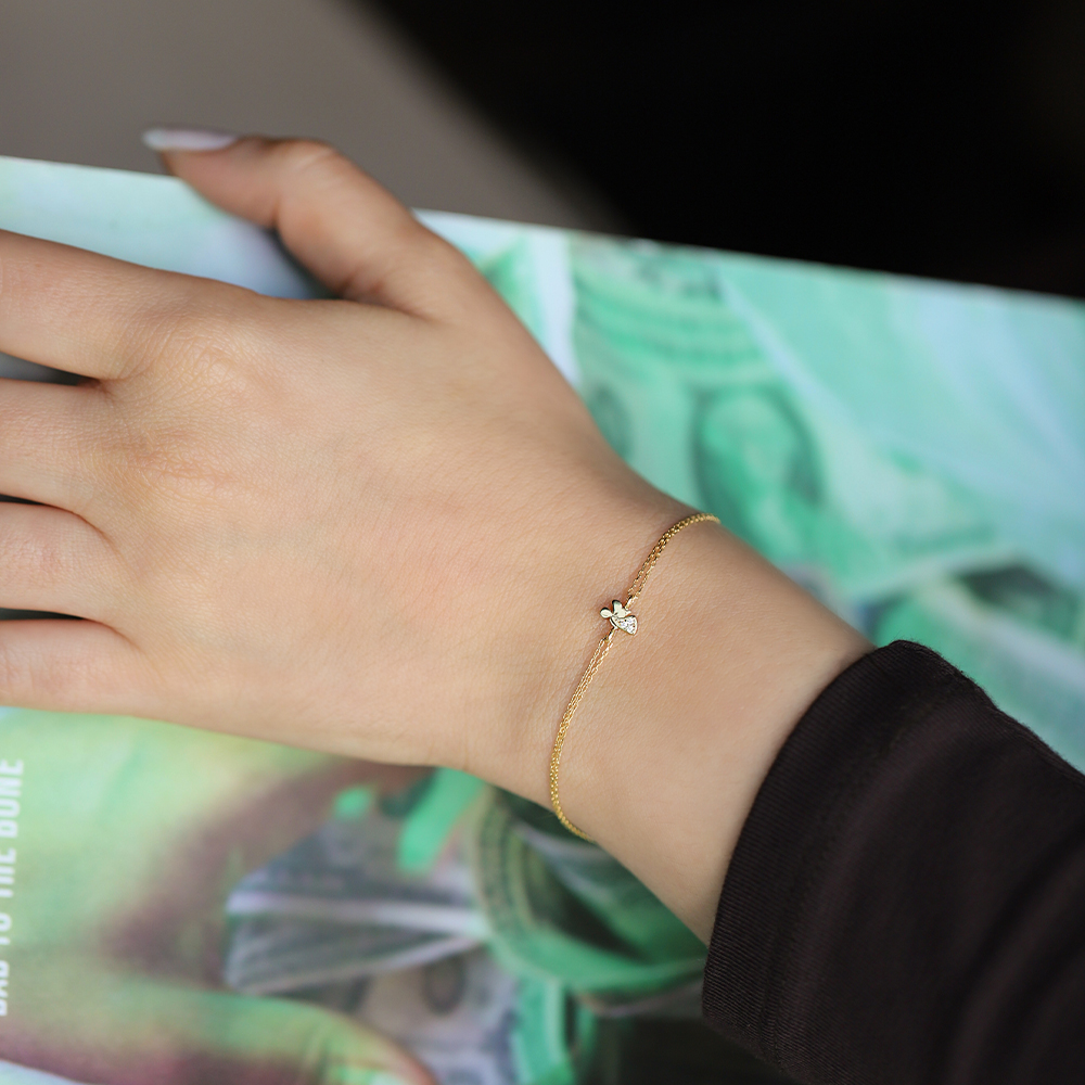 14 Ayar Sarı Altın Melek Minimal Bileklik