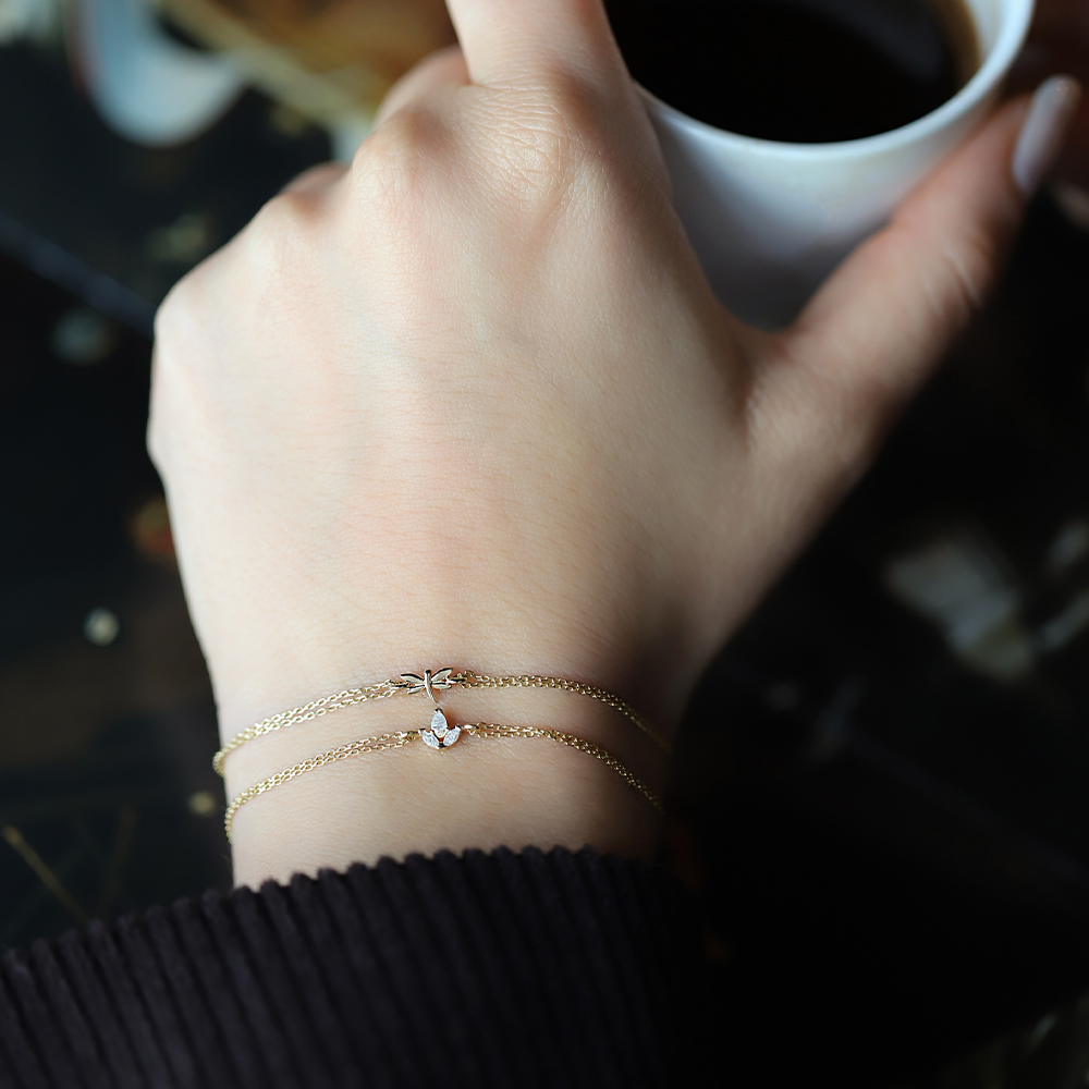 14 Ayar Sarı Altın Lotus Minimal Bileklik