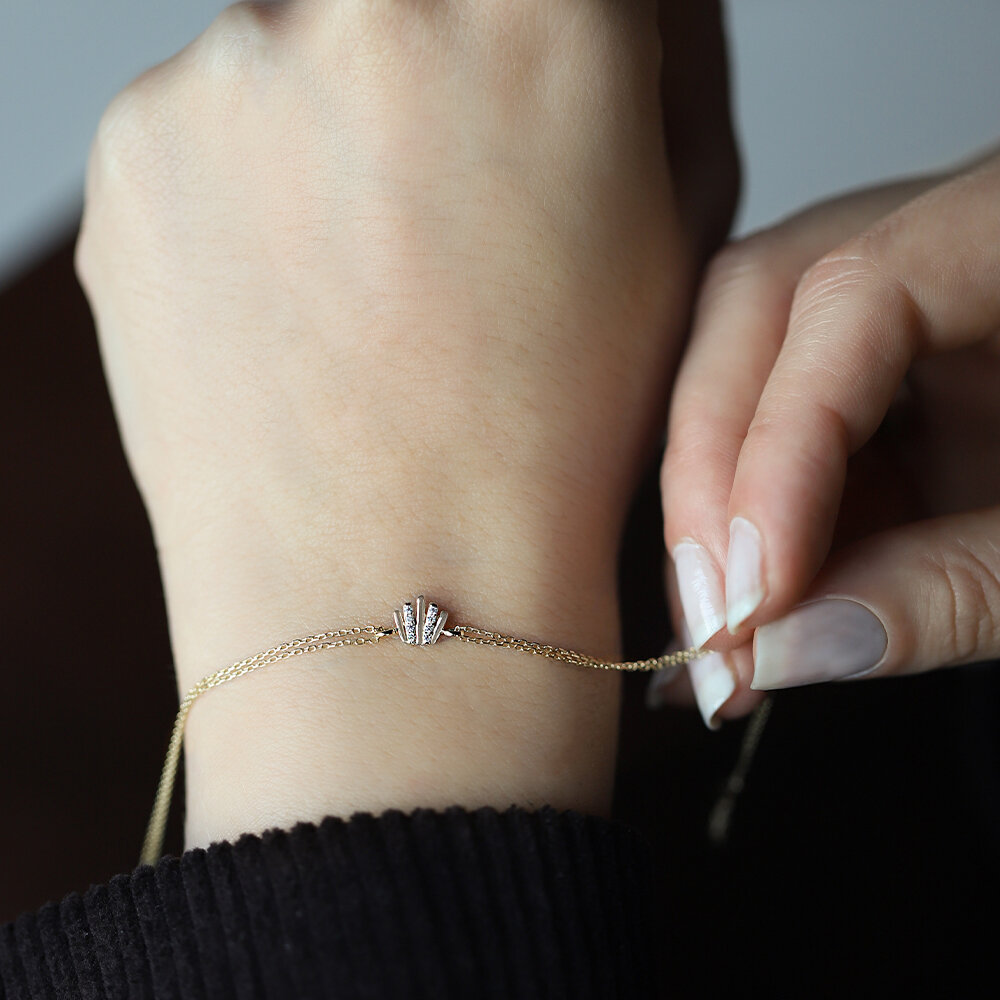 14 Ayar Sarı Altın Taşlı Minimal Bileklik