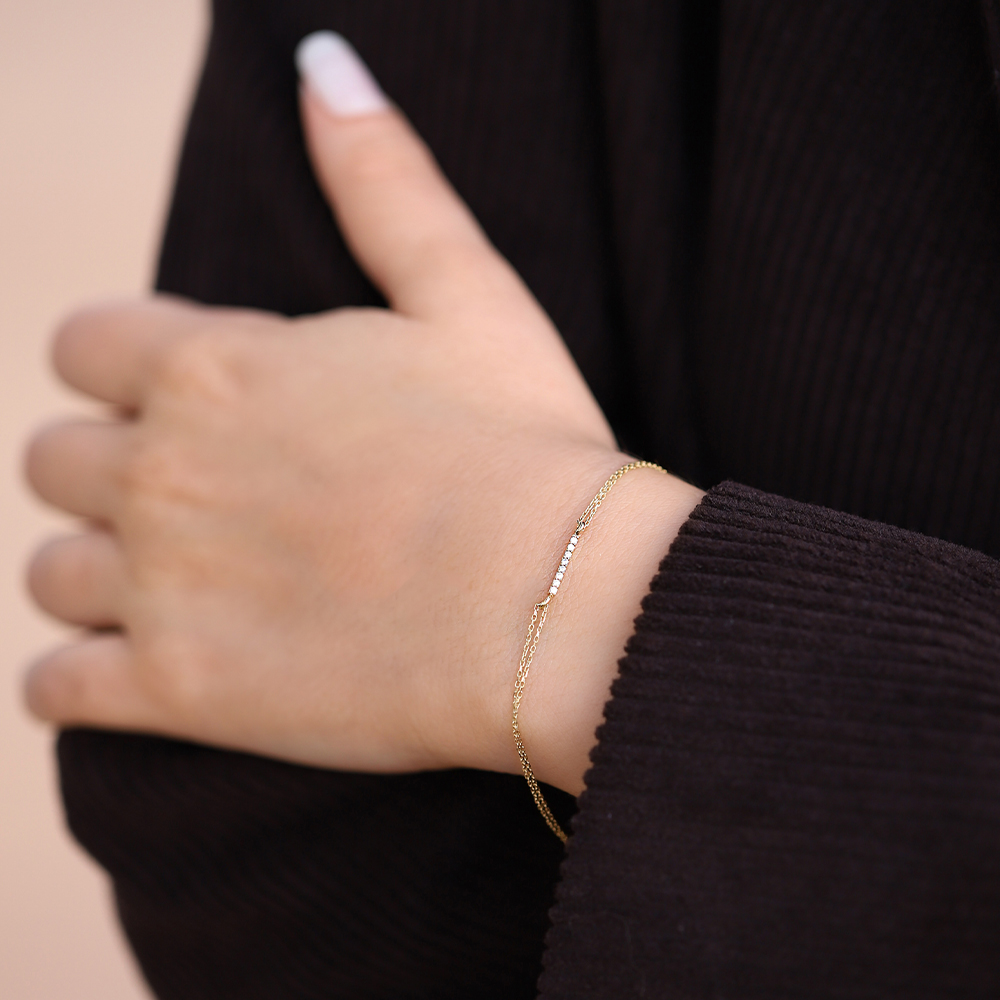 14 Ayar Sarı Altın Taşlı Minimal Bileklik