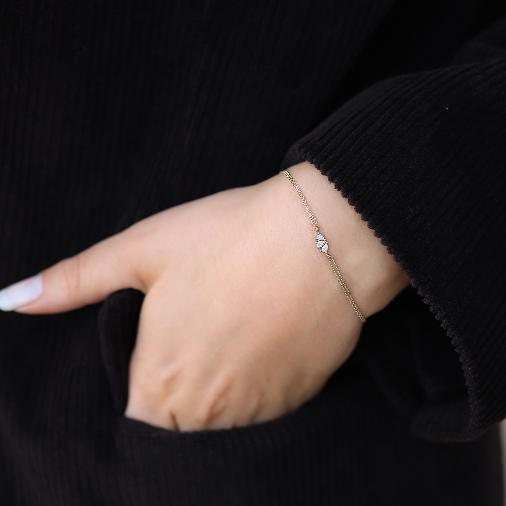 14 Ayar Sarı Altın Taşlı Minimal Bileklik