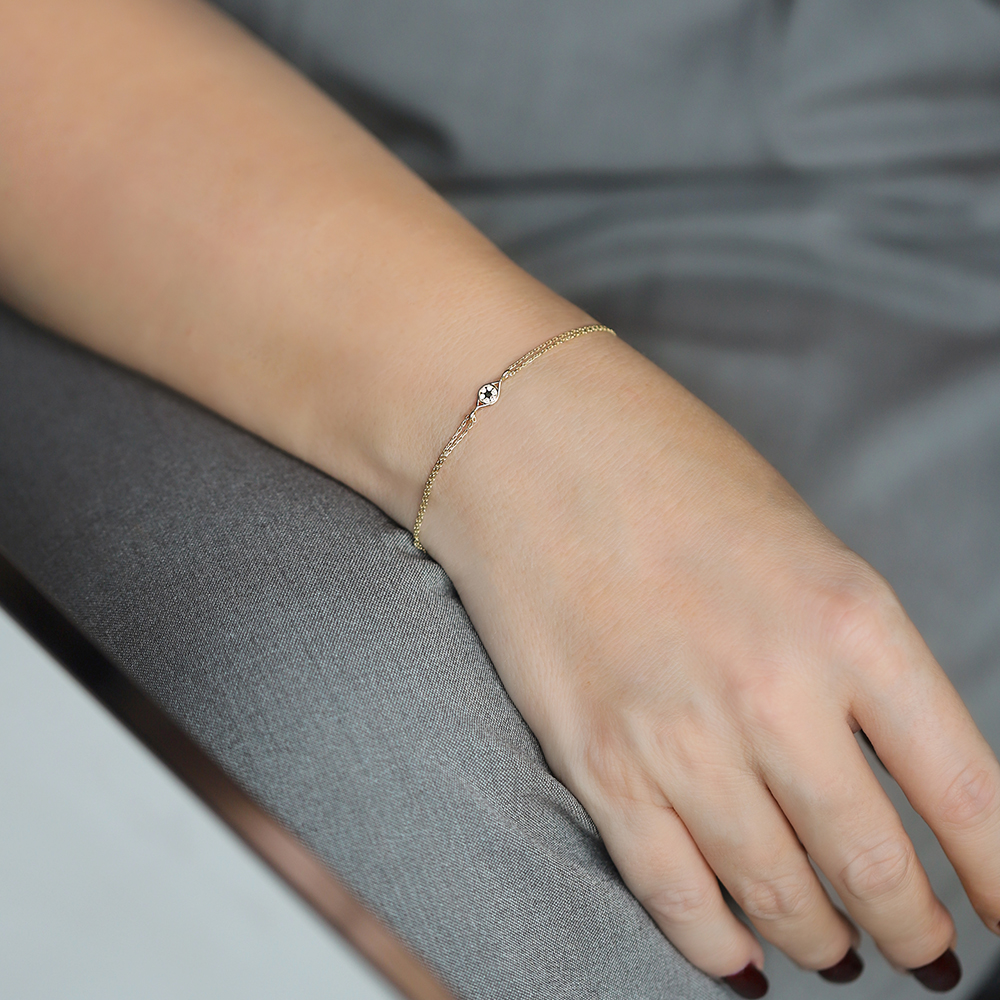 14 Ayar Sarı Altın Göz Minimal Bileklik