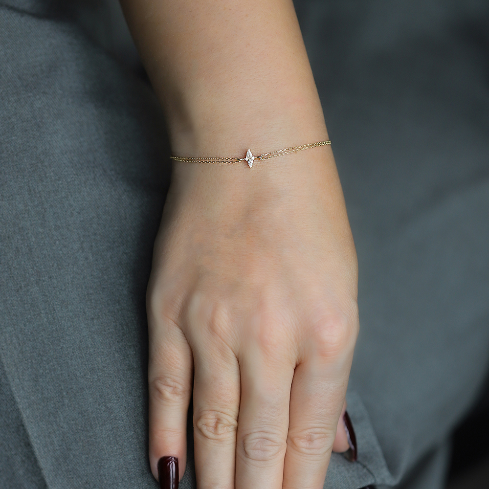 14 Ayar Sarı Altın Taşlı Minimal Bileklik