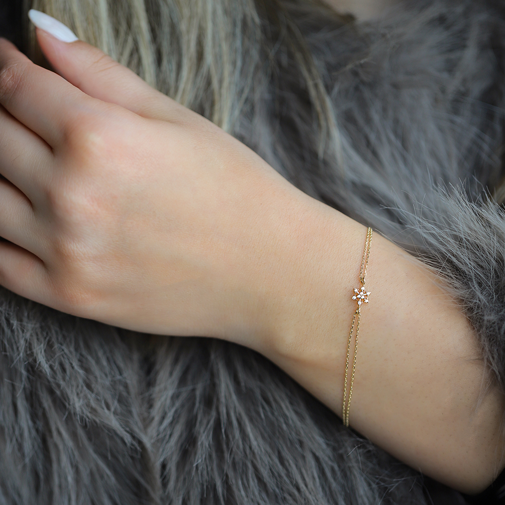 14 Ayar Sarı Altın Kar Tanesi Minimal Bileklik