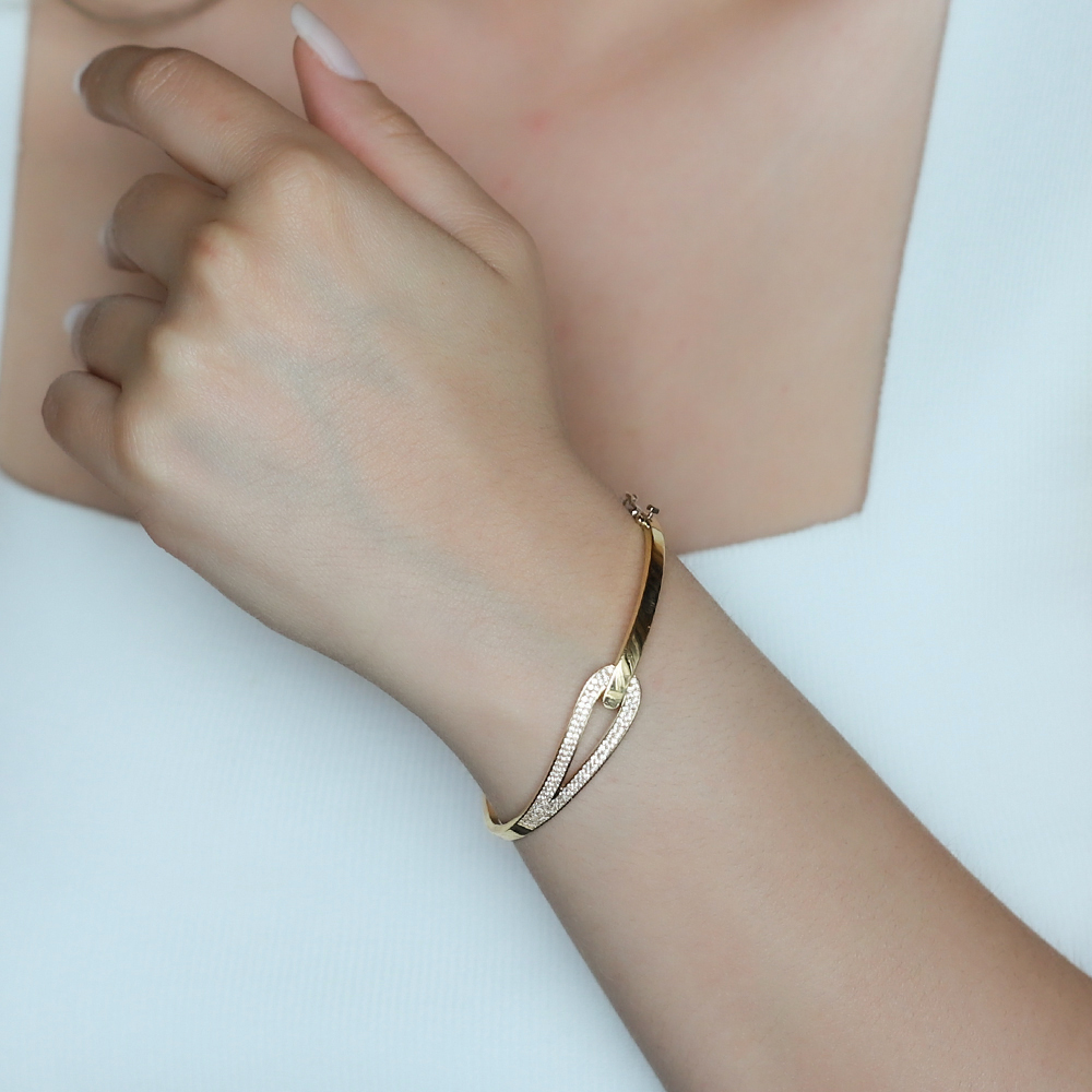 14 Ayar Sarı Altın Taşlı Bilezik