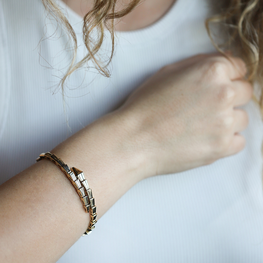 14 Ayar Sarı Altın Yılan Kelepçe Bilezik