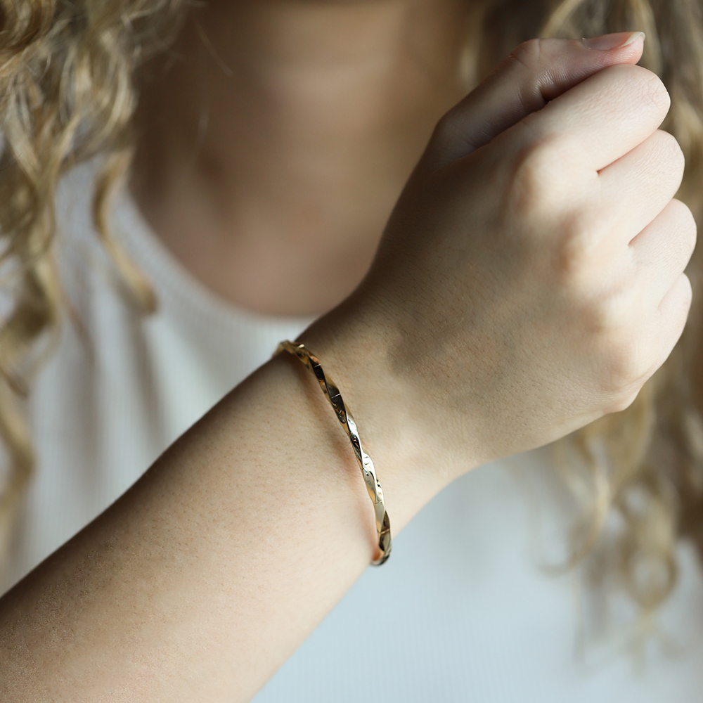 14 Ayar Sarı Altın Burgu Kelepçe Bilezik