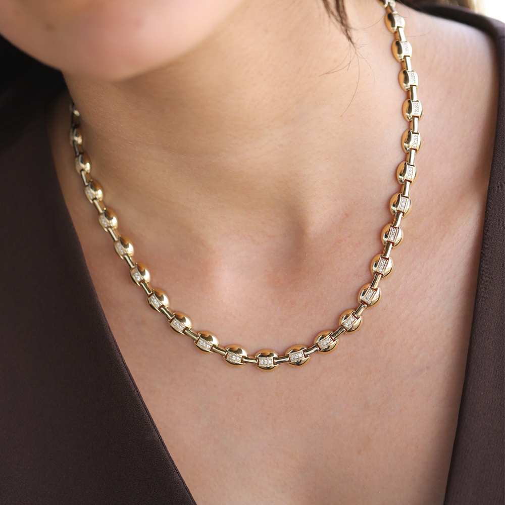 14 Ayar Sarı Altın Taşlı Gerdanlık Kolye