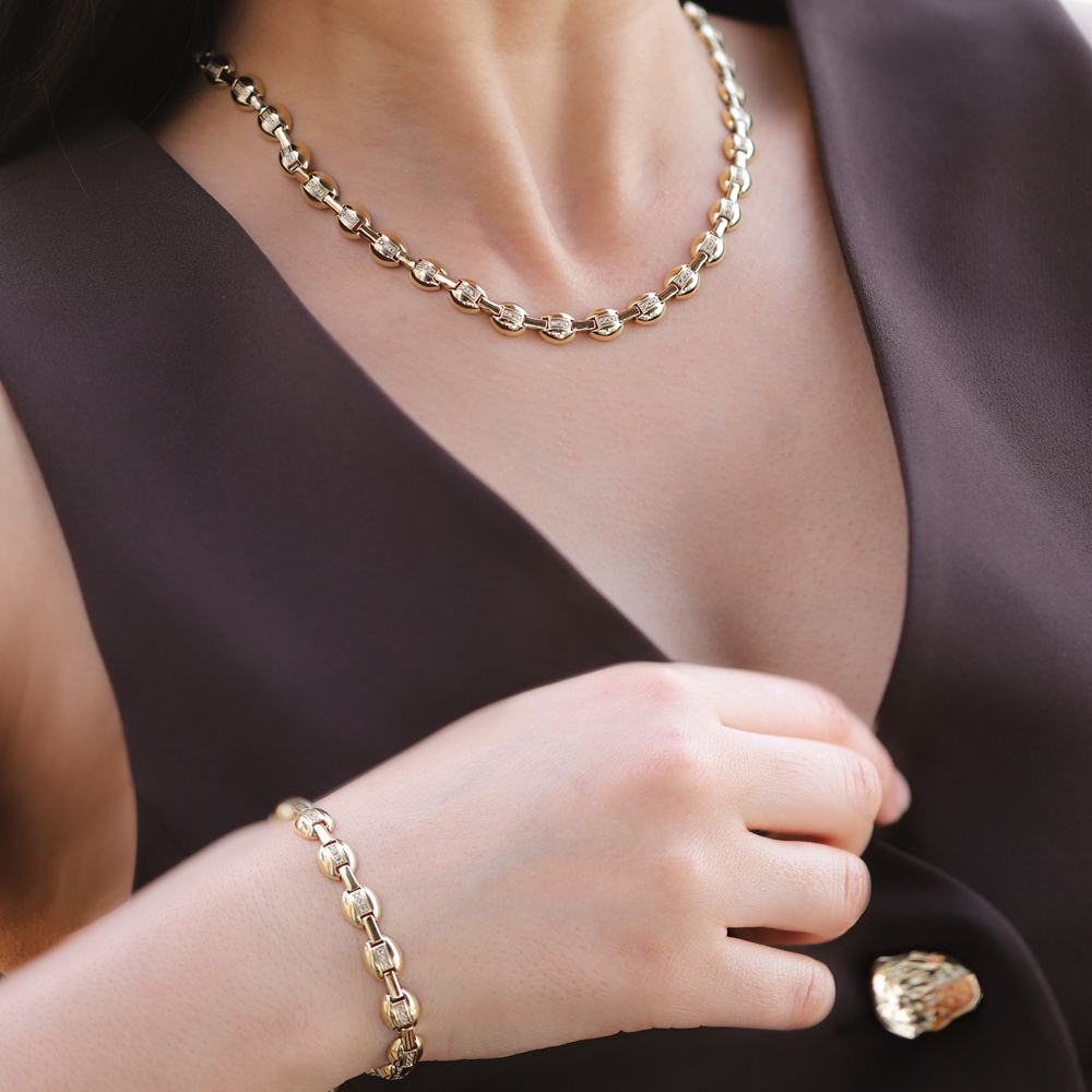 14 Ayar Sarı Altın Taşlı Gerdanlık Kolye