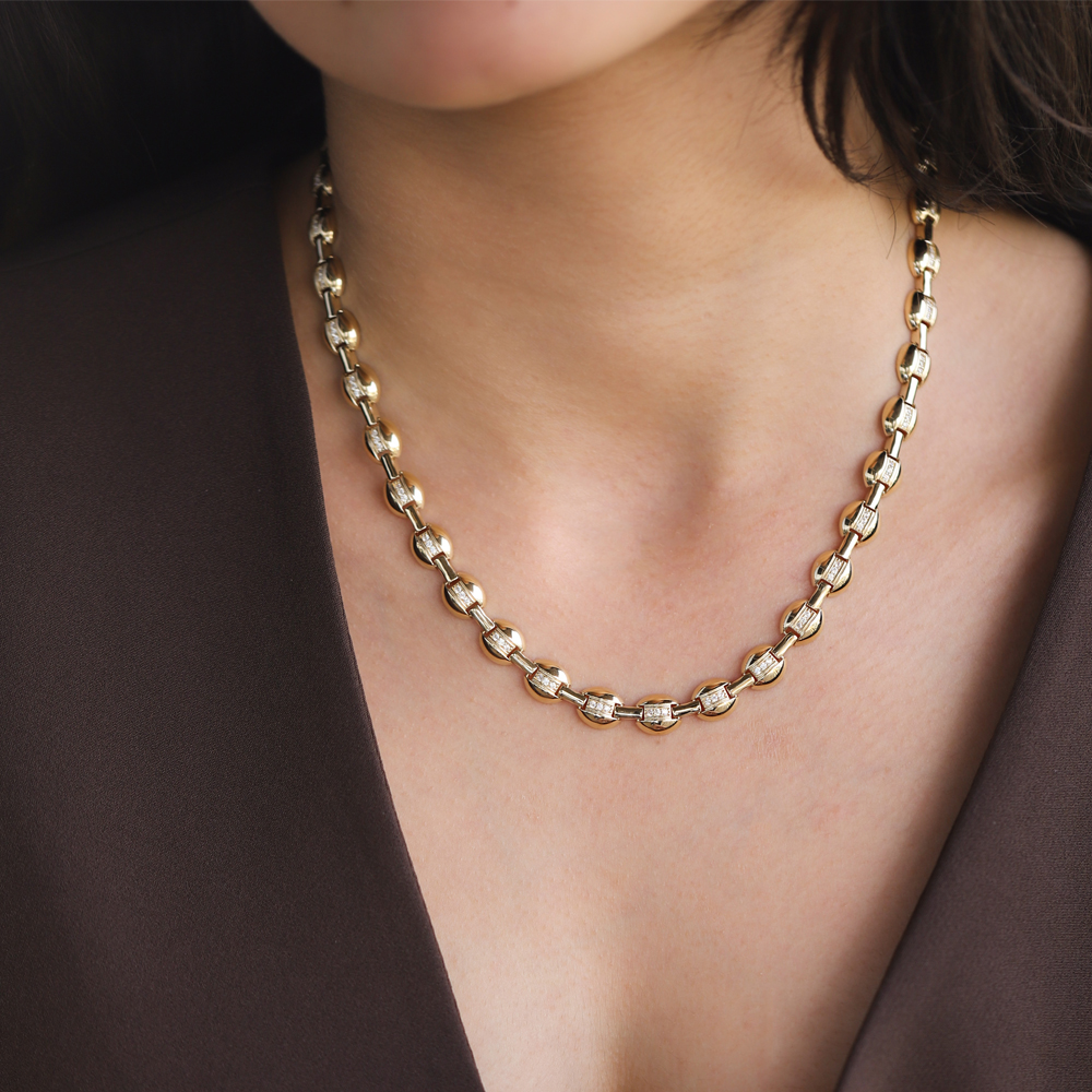 14 Ayar Sarı Altın Taşlı Gerdanlık Kolye