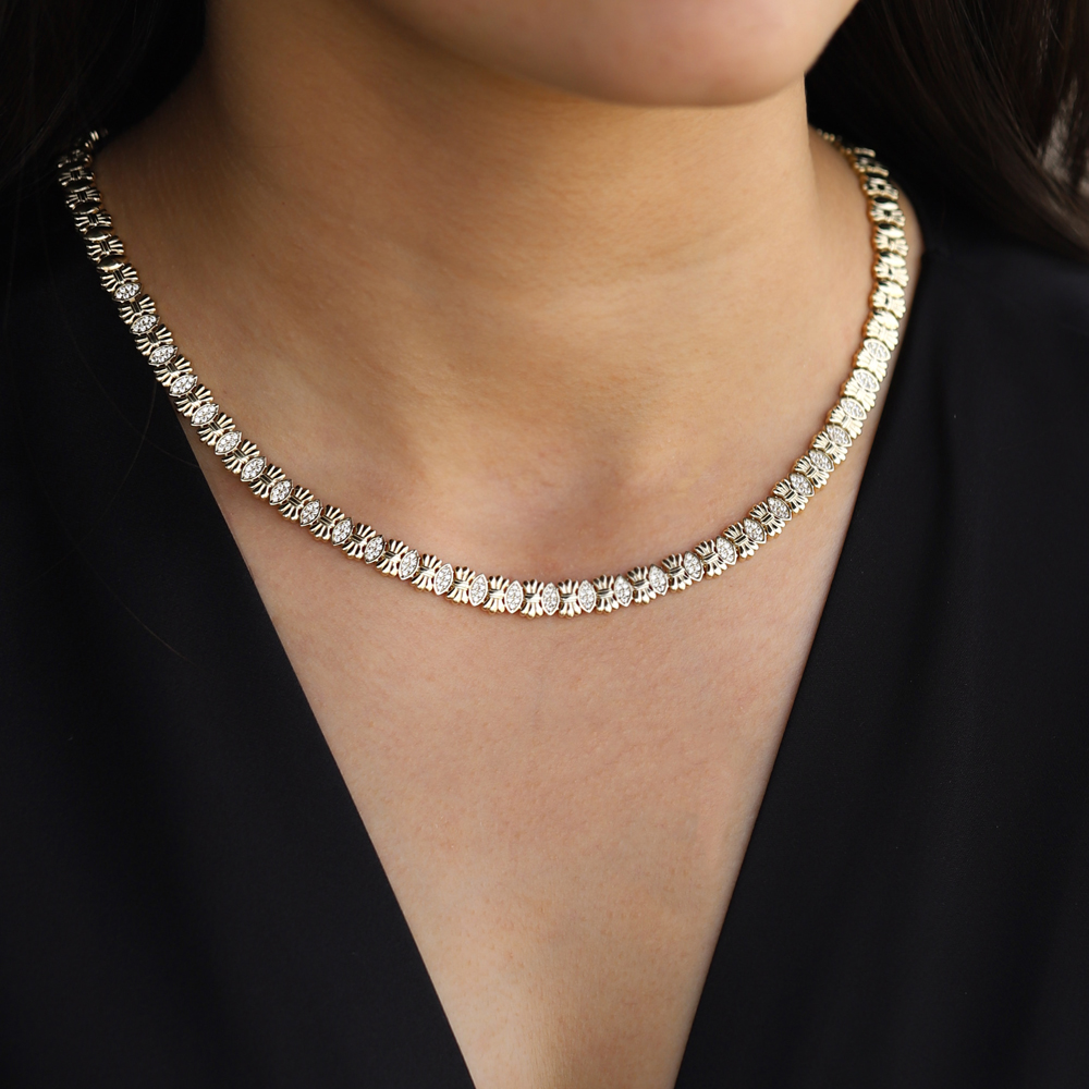 14 Ayar Sarı Altın Taşlı Gerdanlık Kolye