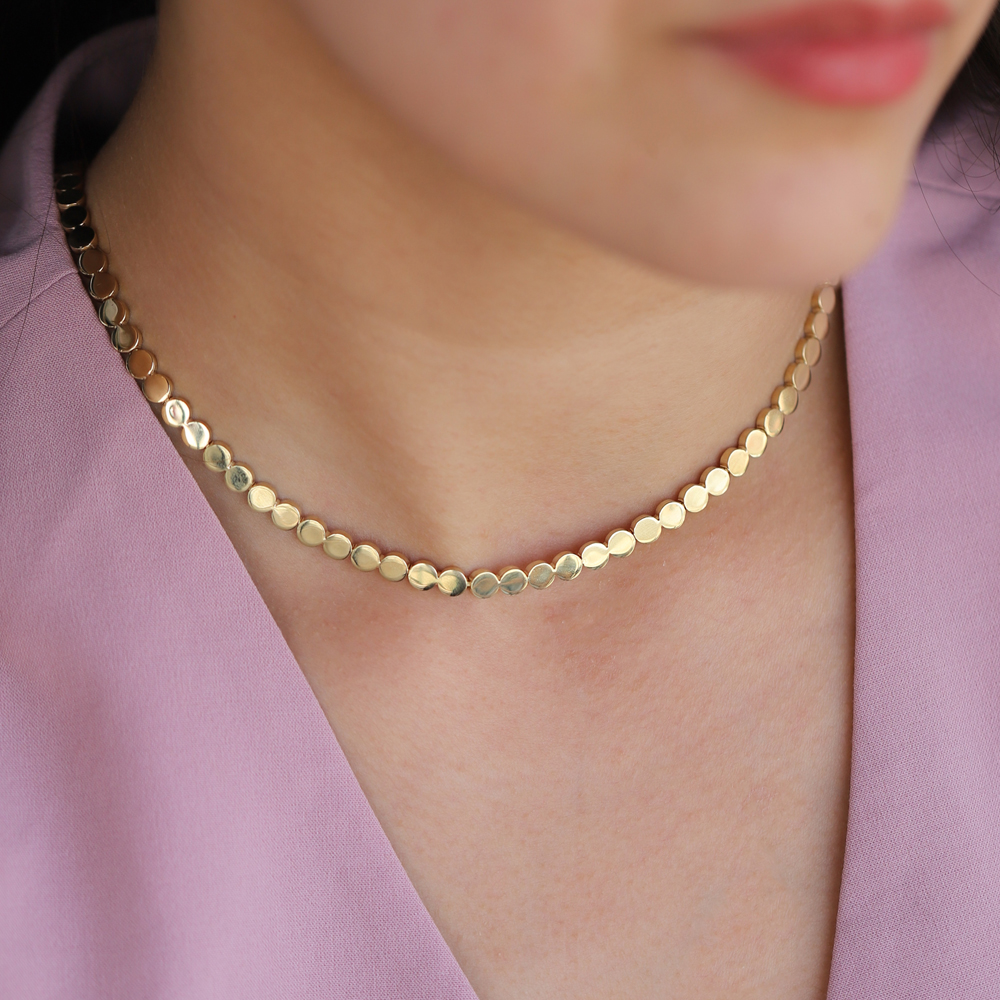 14 Ayar Sarı Altın Geometrik Taşsız Gerdanlık Kolye