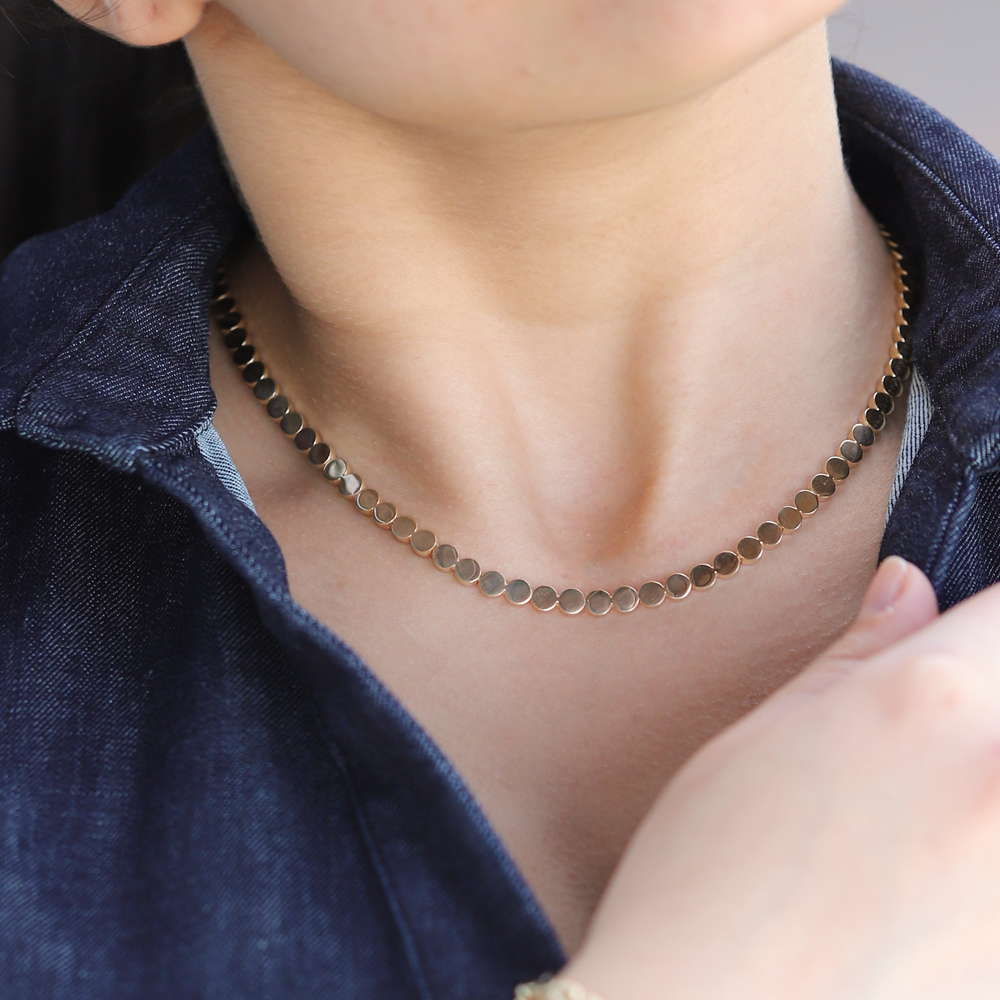 14 Ayar Sarı Altın Geometrik Taşsız Gerdanlık Kolye