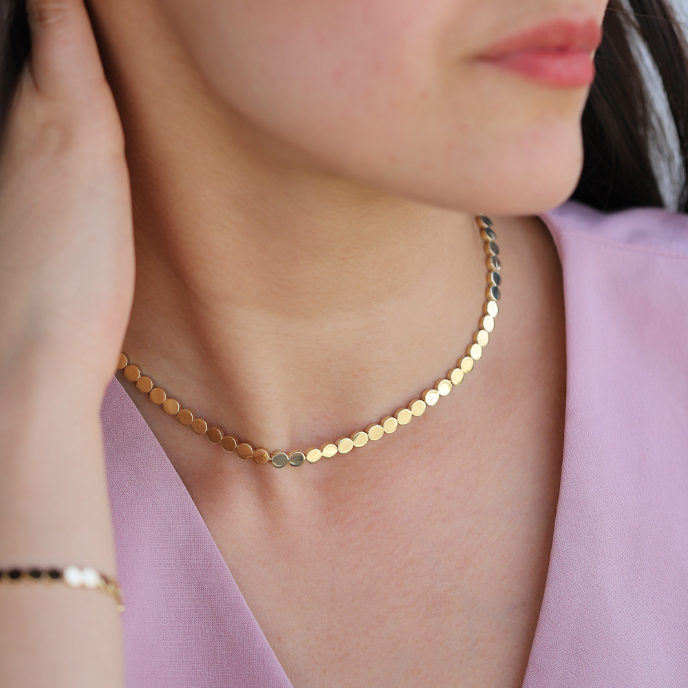 14 Ayar Sarı Altın Geometrik Taşsız Gerdanlık Kolye