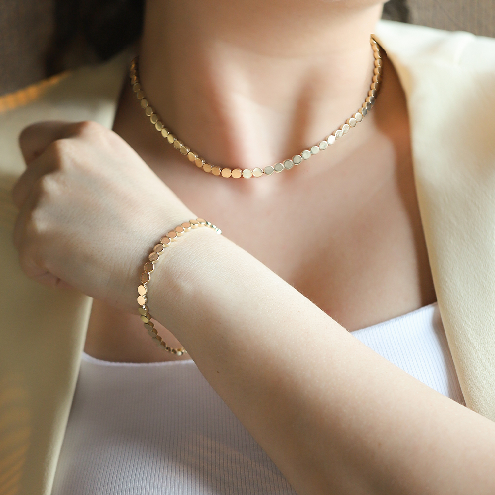 14 Ayar Sarı Altın Geometrik Taşsız Gerdanlık Kolye