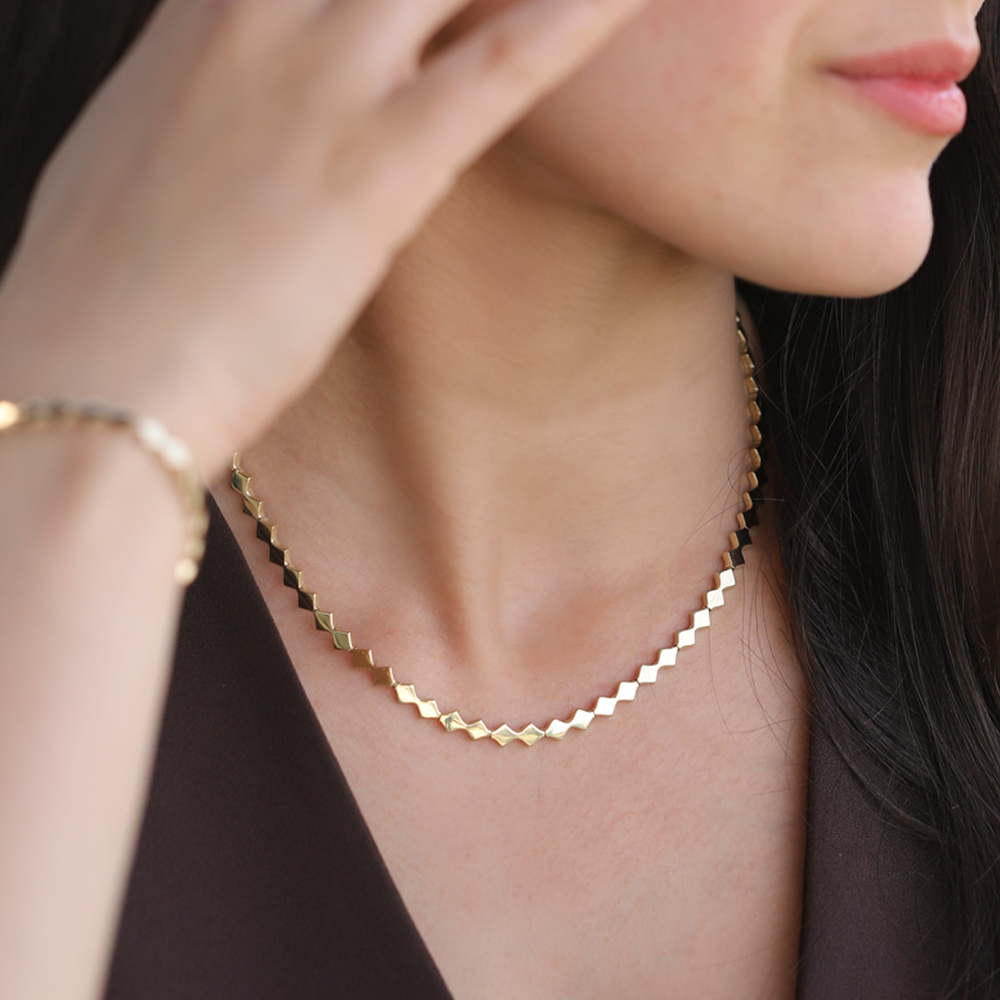 14 Ayar Sarı Altın Geometrik Gerdanlık Kolye