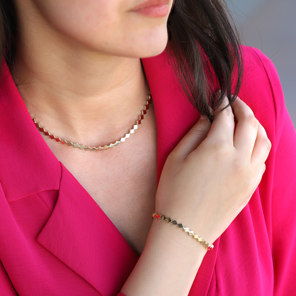 14 Ayar Sarı Altın Geometrik Gerdanlık Kolye