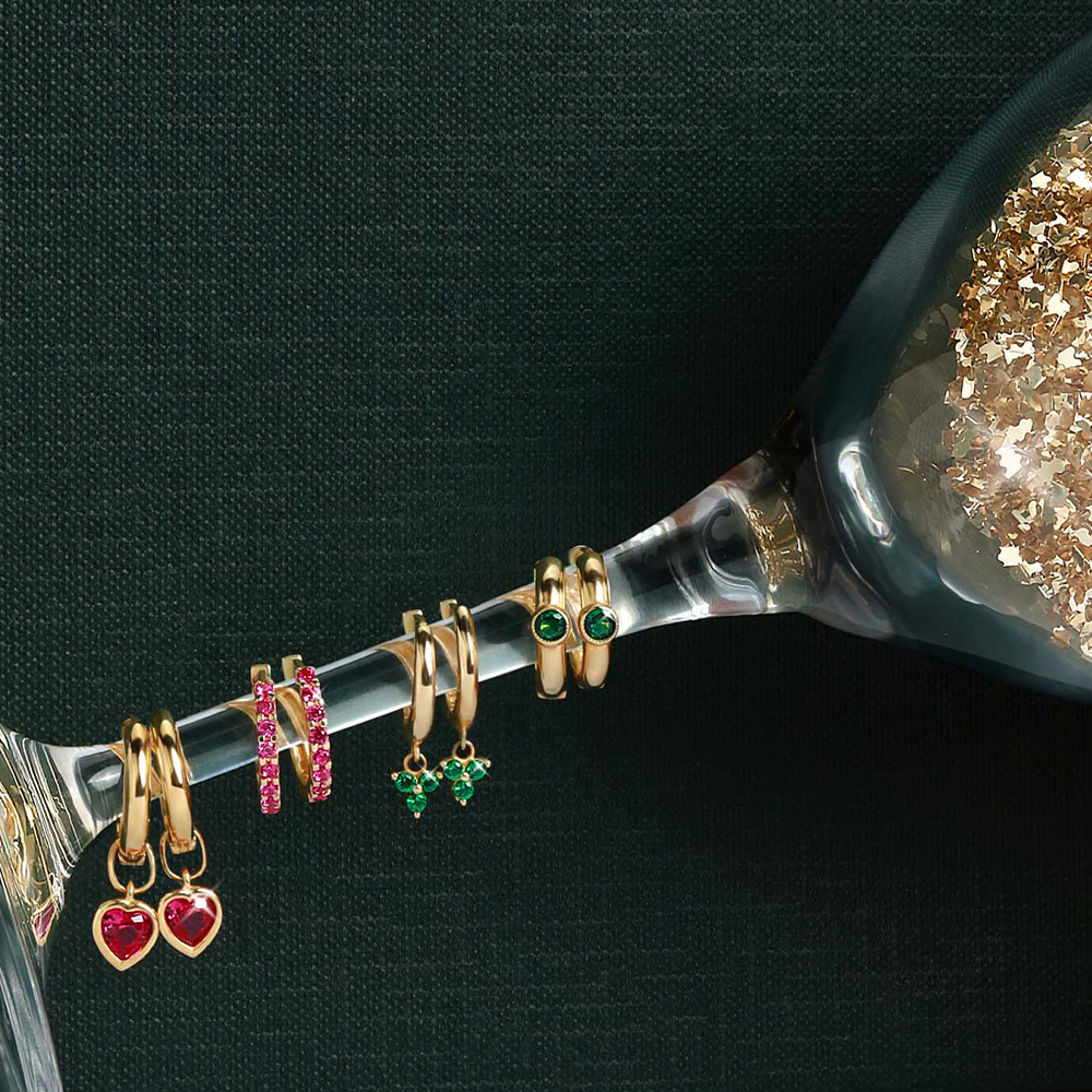 14 Ayar Sarı Altın Trend Kırmızı Taşlı Küpe