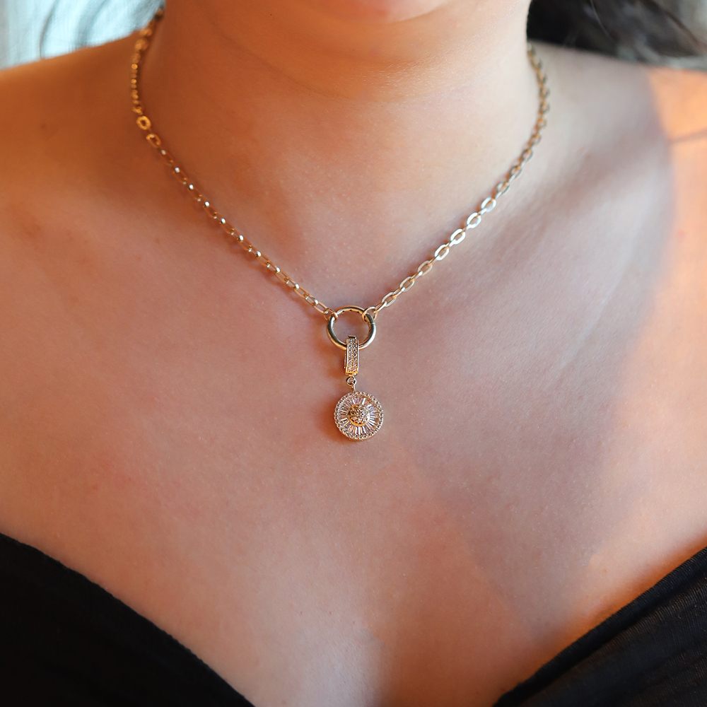 14 Ayar Sarı Altın Taşlı Kolye Ucu