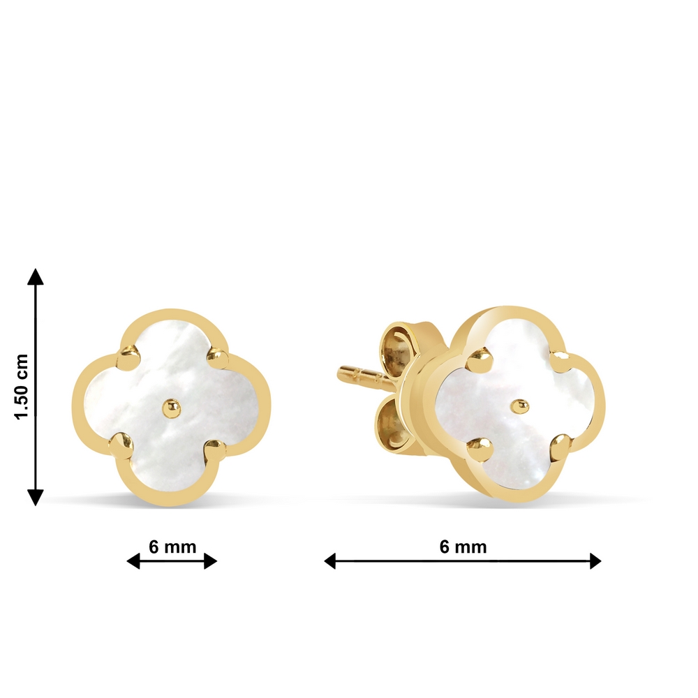 14 Ayar Sarı Altın Sedefli Yonca Küpe