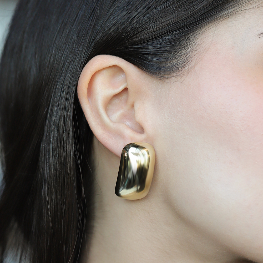 14 Ayar Sarı Altın Dikdörtgen Küpe