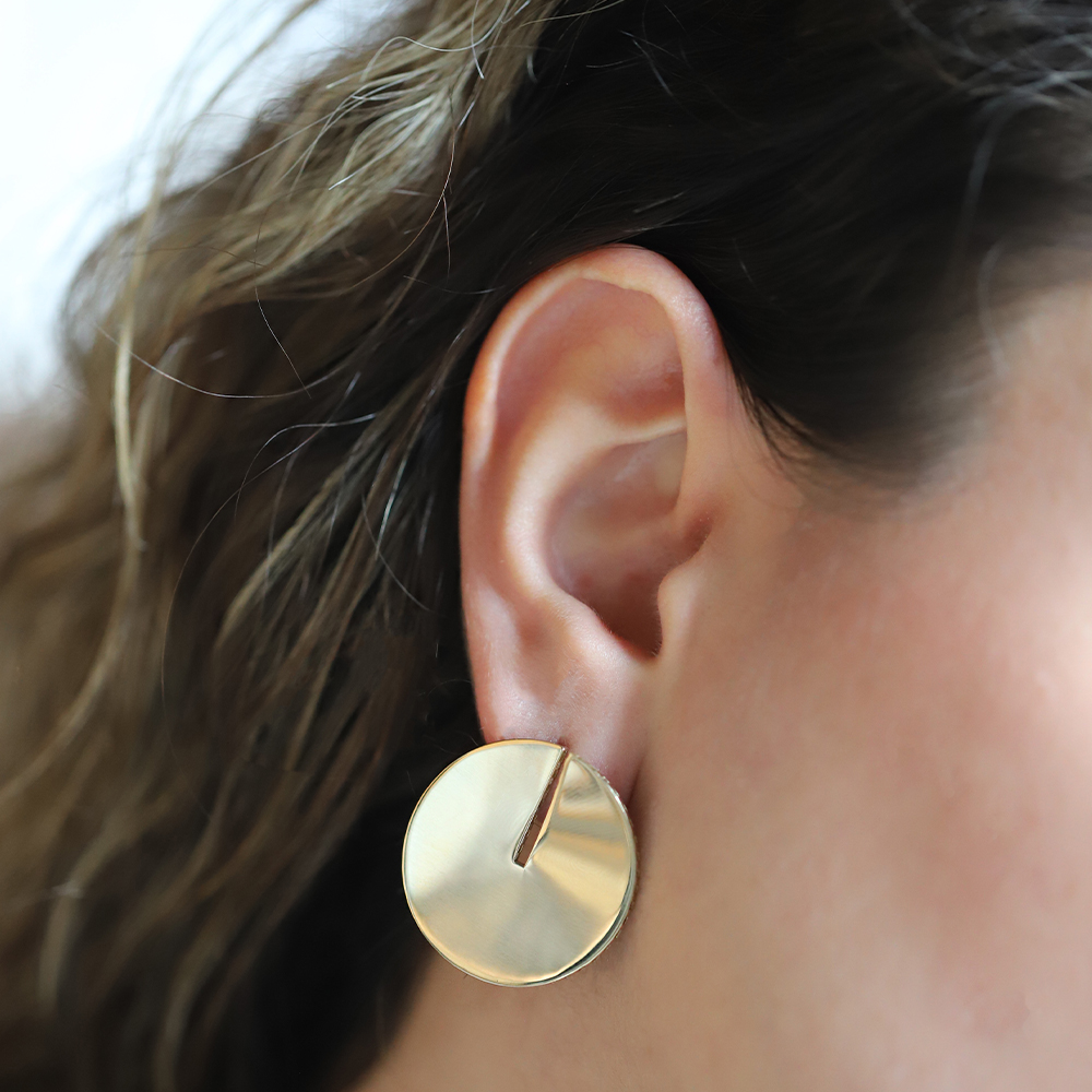 14 Ayar Sarı Altın Plaka Yuvarlak Küpe