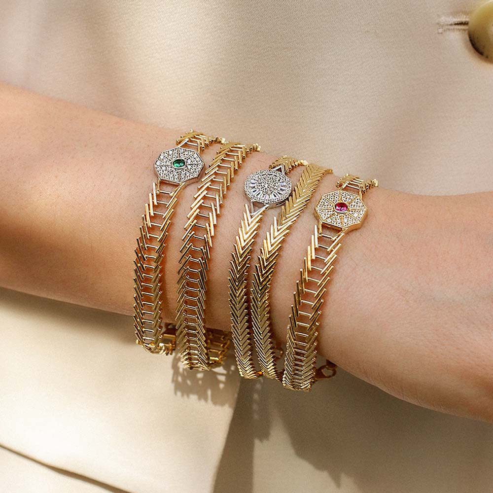 14 Ayar Sarı Altın Trend Pembe Taşlı Bileklik