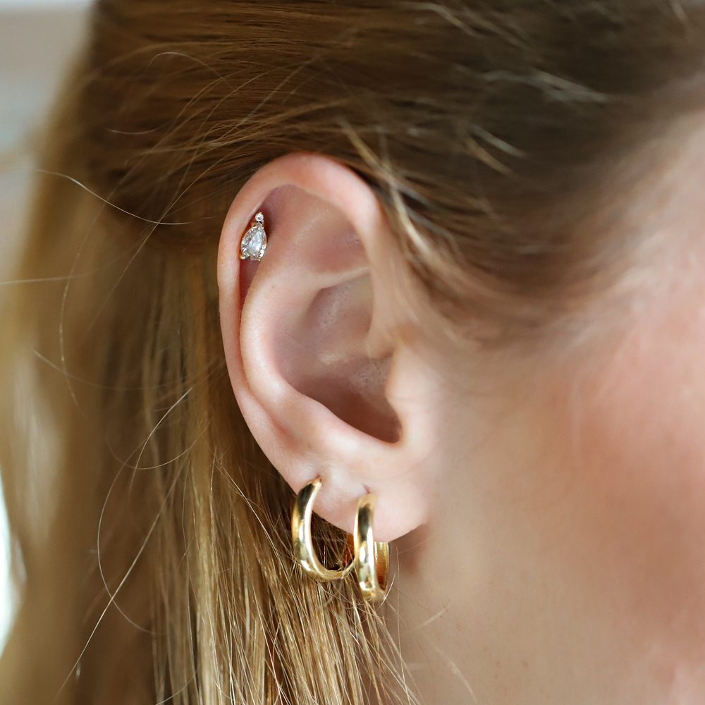 14 Ayar Sarı Altın Damla Taş Tragus Piercing