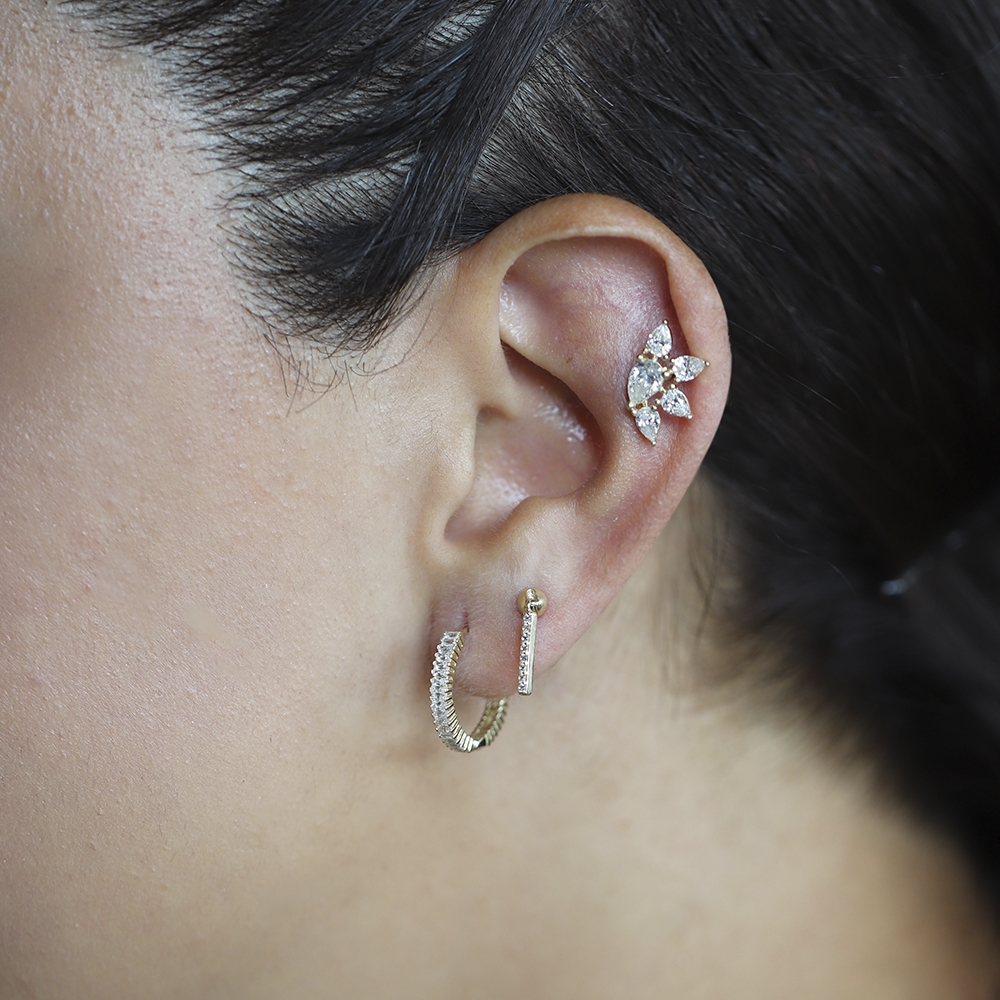 14 Ayar Sarı Altın Taşlı Bar Tragus Piercing