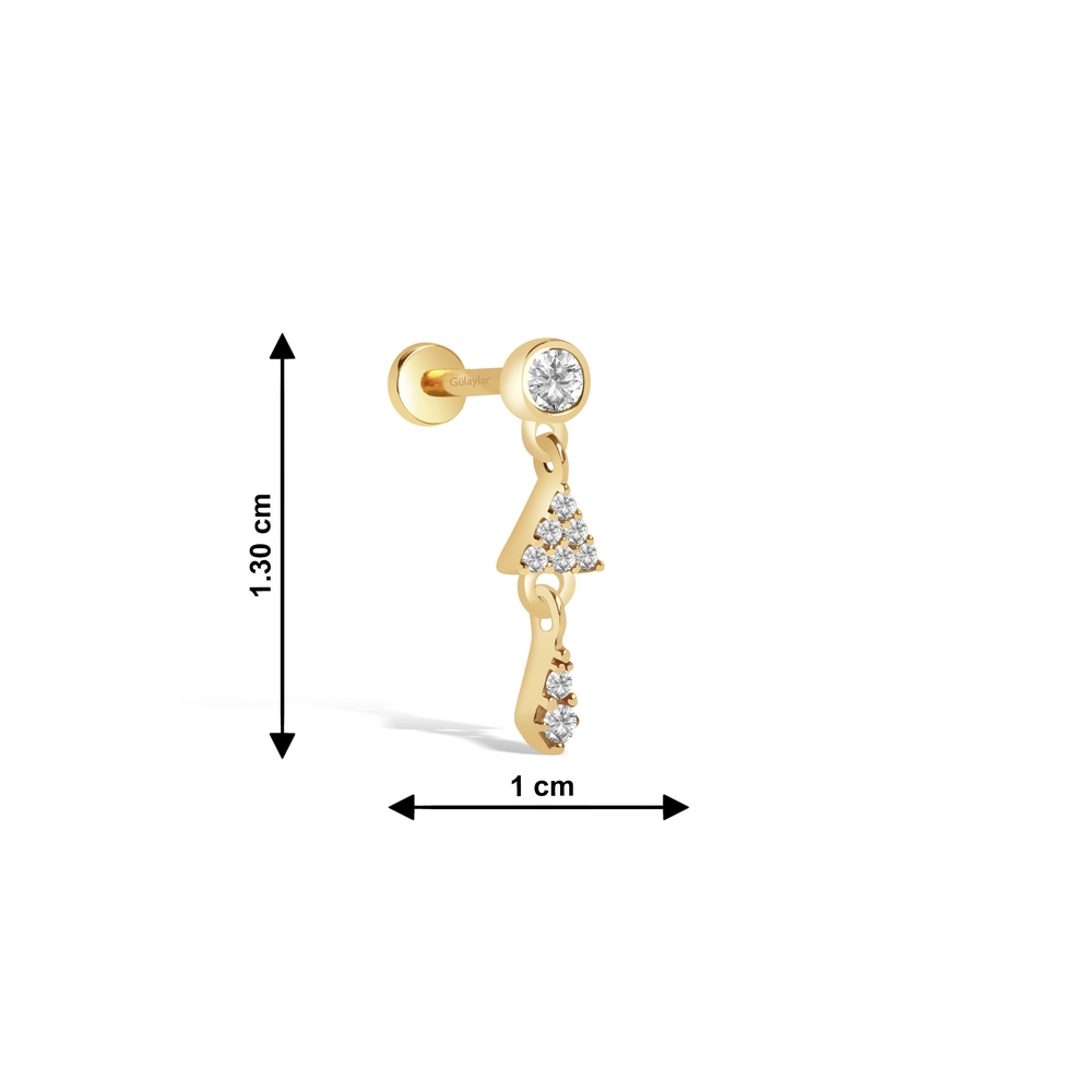 14 Ayar Sarı Altın Taşlı Sallantılı Piercing