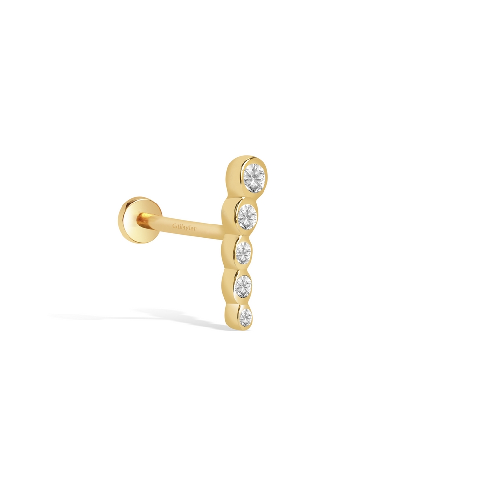 14 Ayar Sarı Altın Taşlı Tragus Piercing