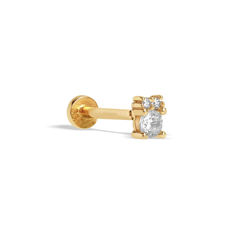 14 Ayar Sarı Altın Taşlı Tragus Piercing