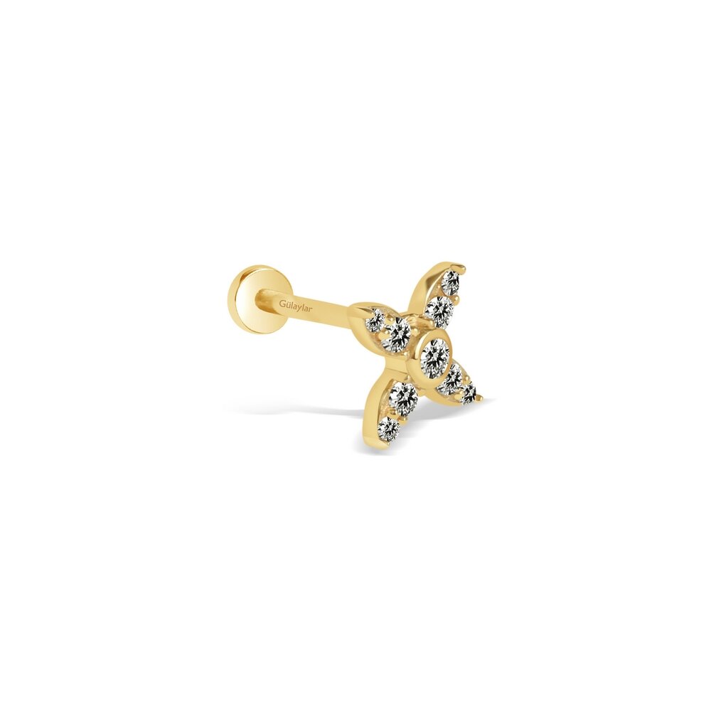 14 Ayar Sarı Altın Taşlı Tragus Piercing