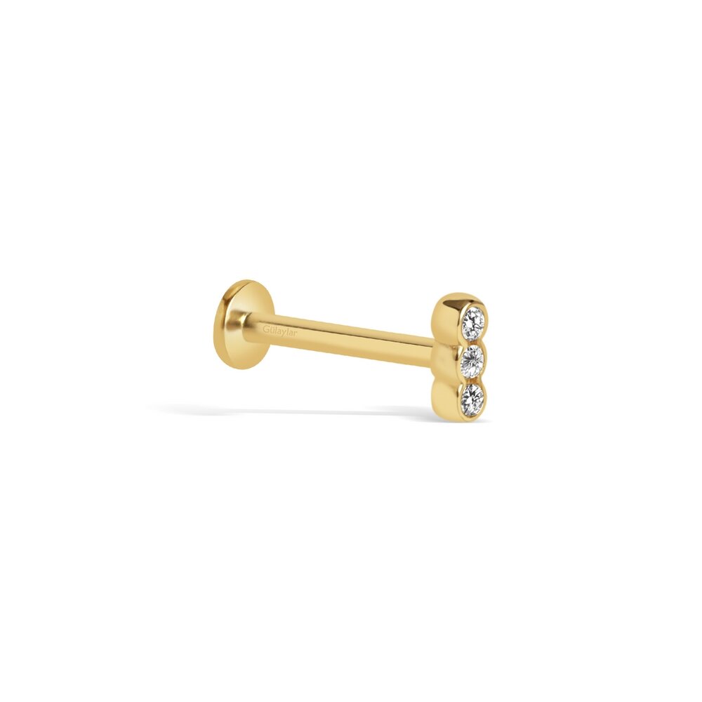 14 Ayar Sarı Altın Taşlı Tragus Piercing
