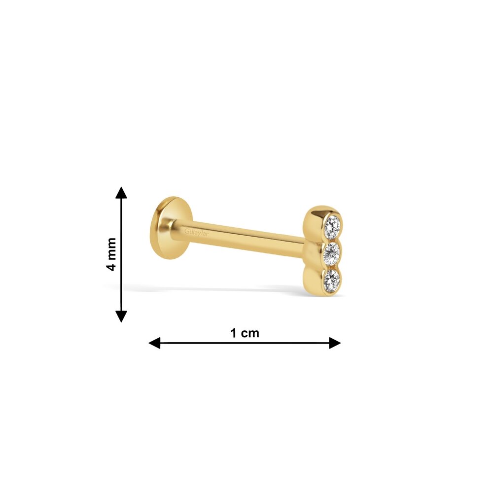 14 Ayar Sarı Altın Taşlı Tragus Piercing