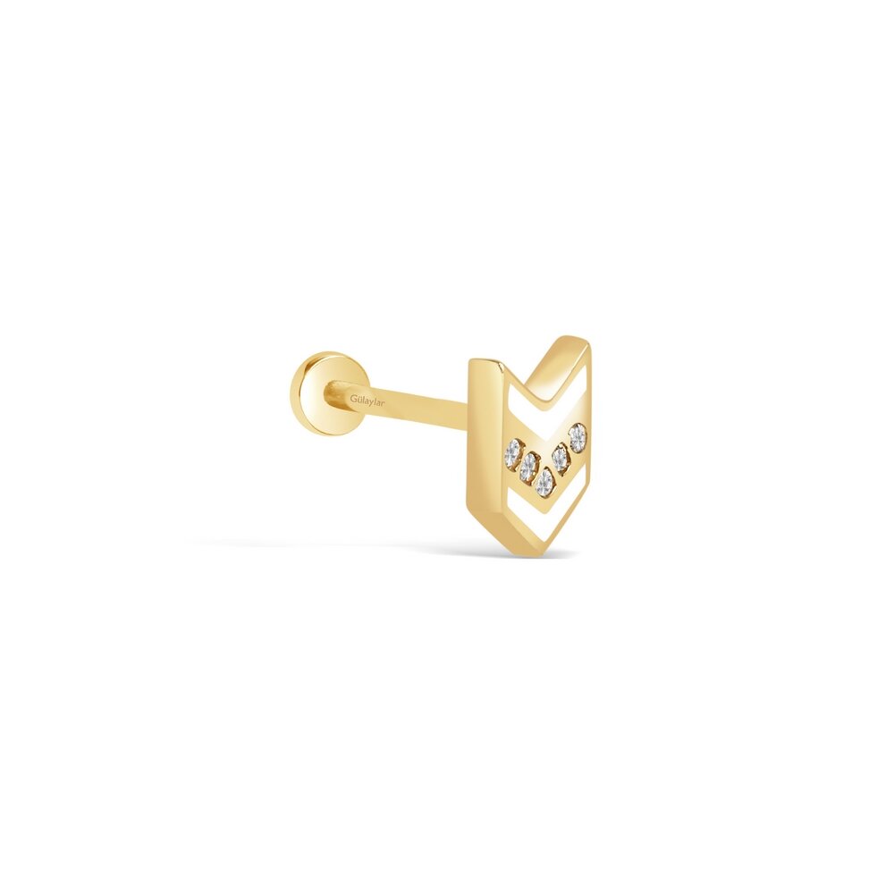 14 Ayar Sarı Altın Taşlı Tragus Piercing