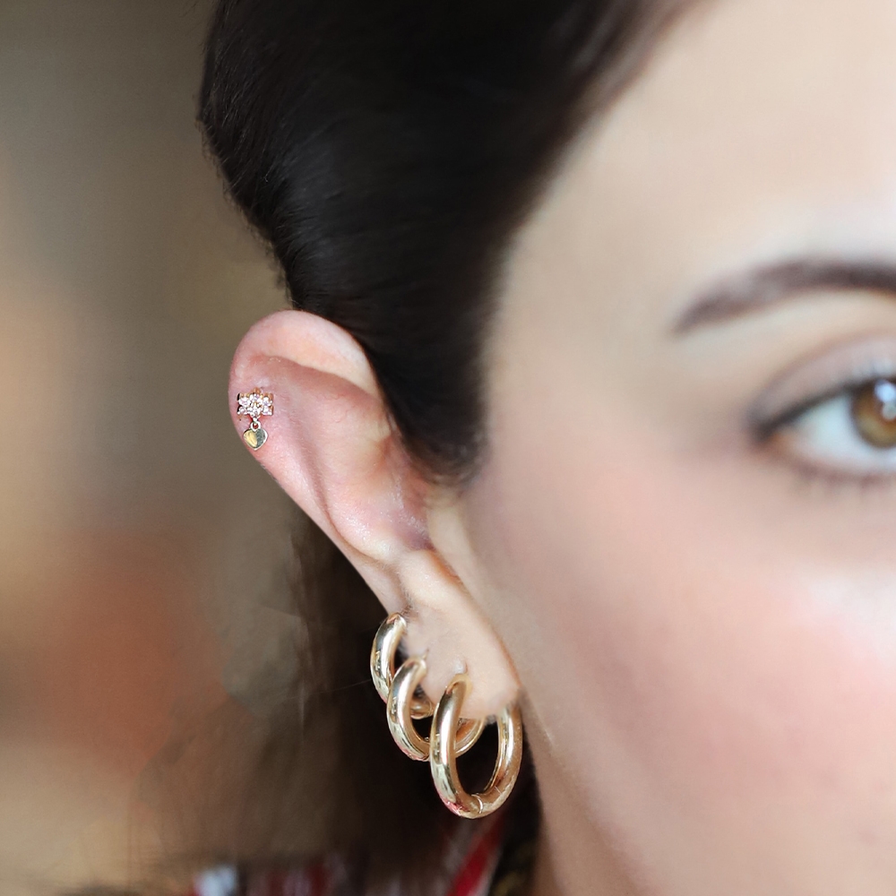 14 Ayar Sarı Altın Taşlı Sallantılı Piercing