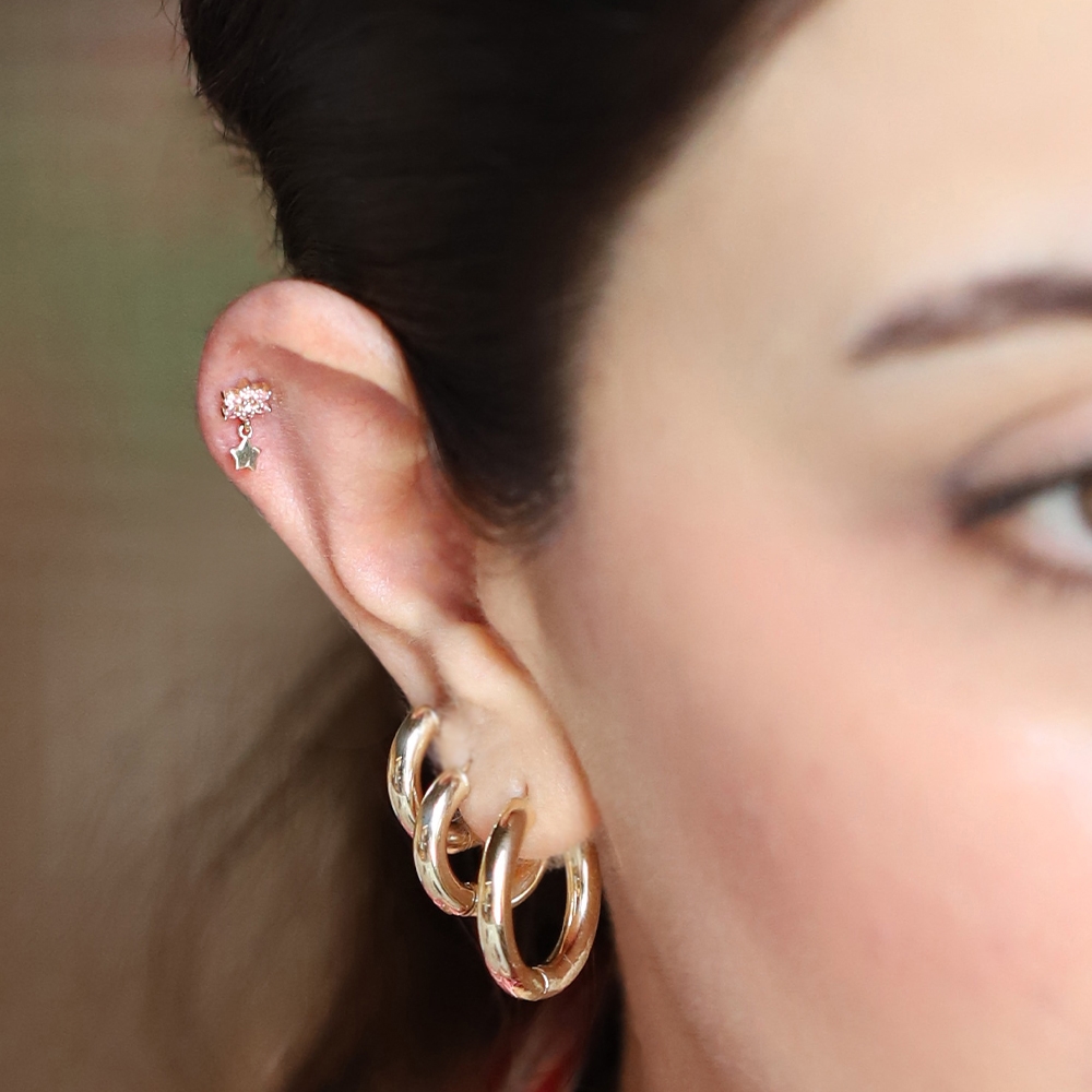 14 Ayar Sarı Altın Taşlı Sallantılı Piercing