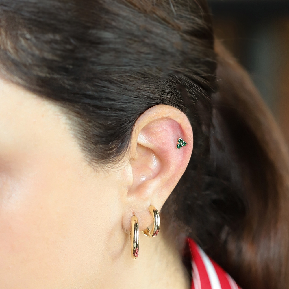 14 Ayar Sarı Altın Yeşil Taşlı Tragus Piercing