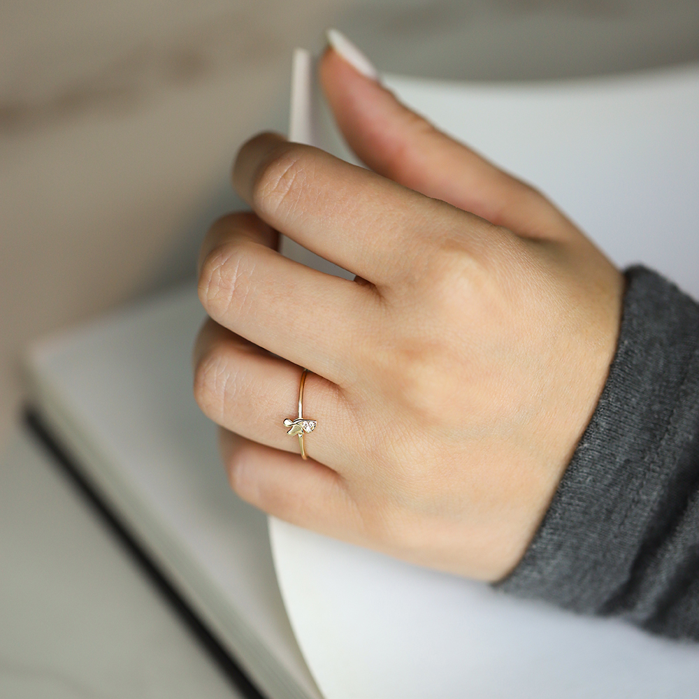 14 Ayar Sarı Altın Melek Minimal Yüzük