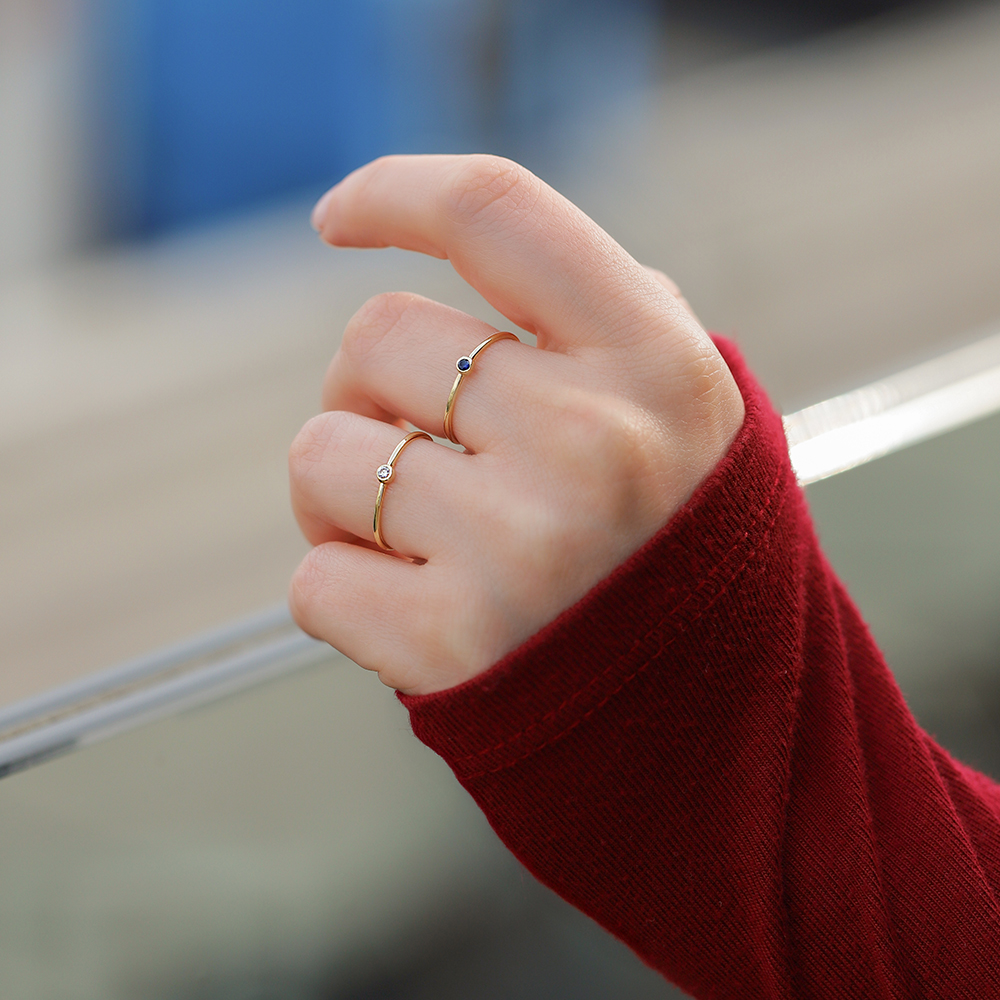 14 Ayar Sarı Altın Taşlı Minimal Yüzük