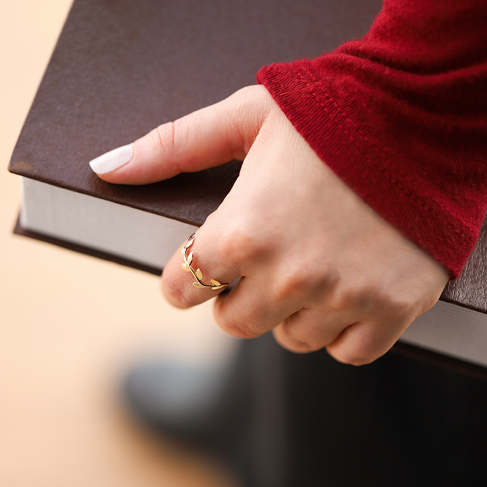 14 Ayar Sarı Altın Yaprak Minimal Yüzük