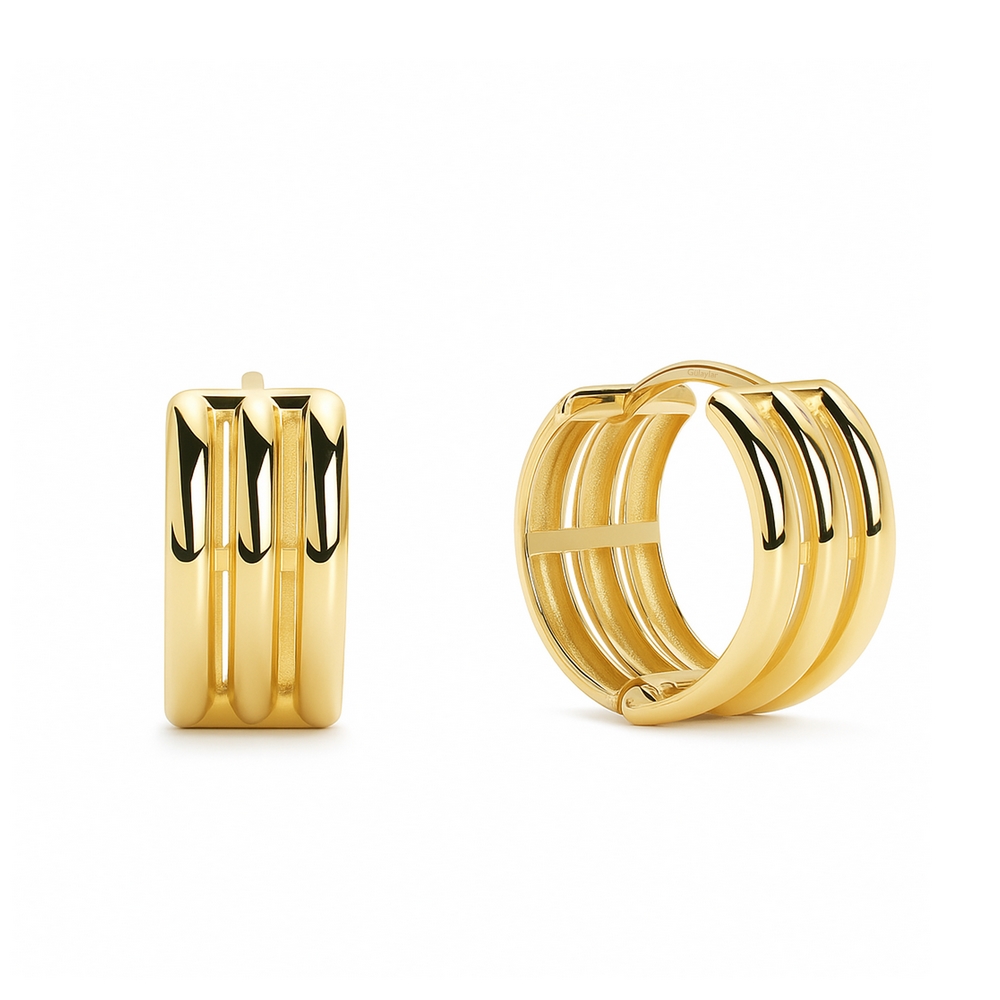 14 Ayar Sarı Altın Üç Sıra Halka Küpe