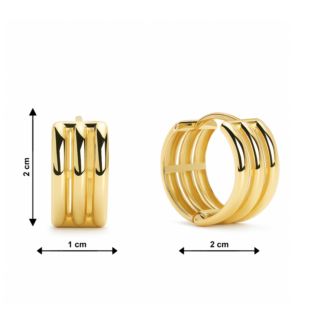 14 Ayar Sarı Altın Üç Sıra Halka Küpe